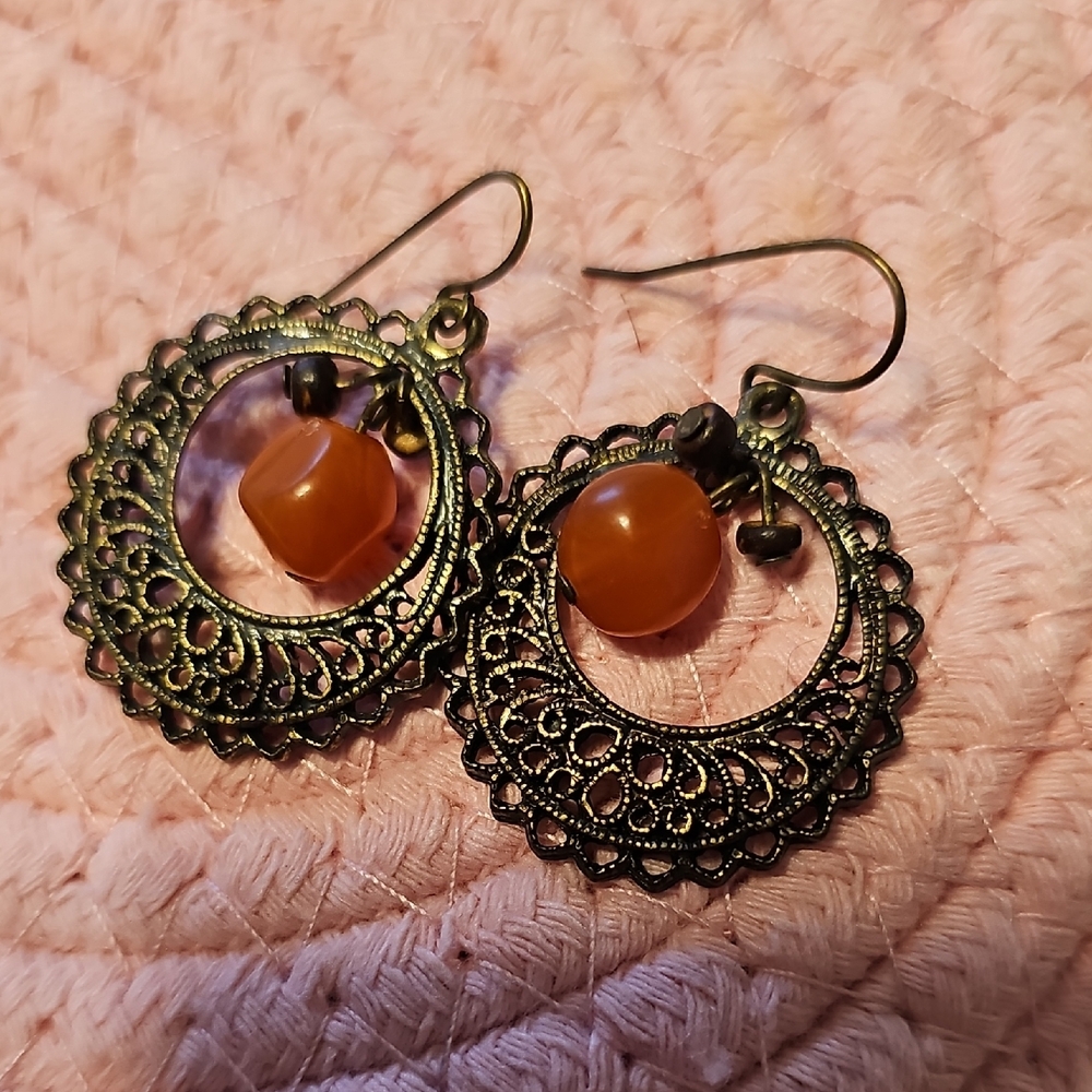 Elegant Gold and Brown Dangle Earrings